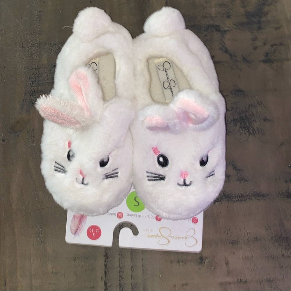 🐰JESSICA SIMPSON- FAUX FUR HOUSE SLIPPERS GIRL rabbit SIZ SMALL 11/12
